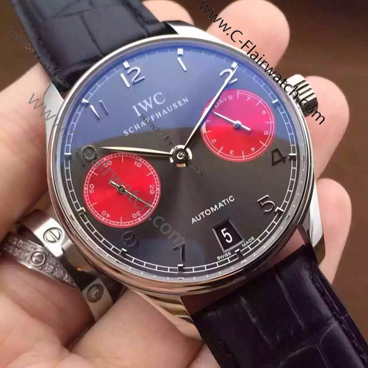 Swiss Grade Fake IWC Portuguese Black & Red Face Watch Men's